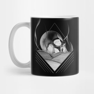 Human Skull Buried in a Bed of Sand with Geometrical Lines Mug